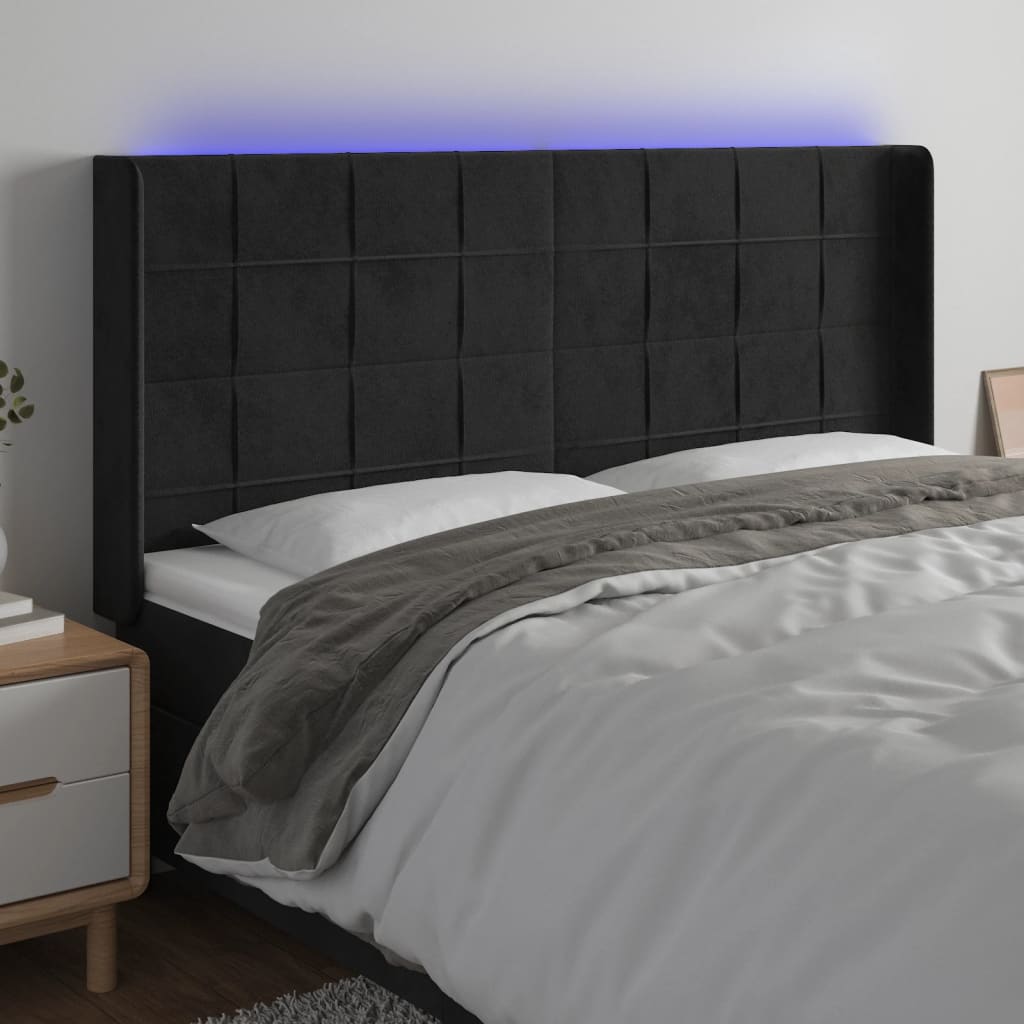 Galvūgalis su LED, juodos spalvos, 183x16x118/128cm, aksomas