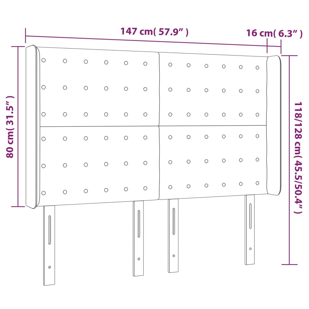 Galvūgalis su LED, baltos spalvos, 147x16x118/128 cm