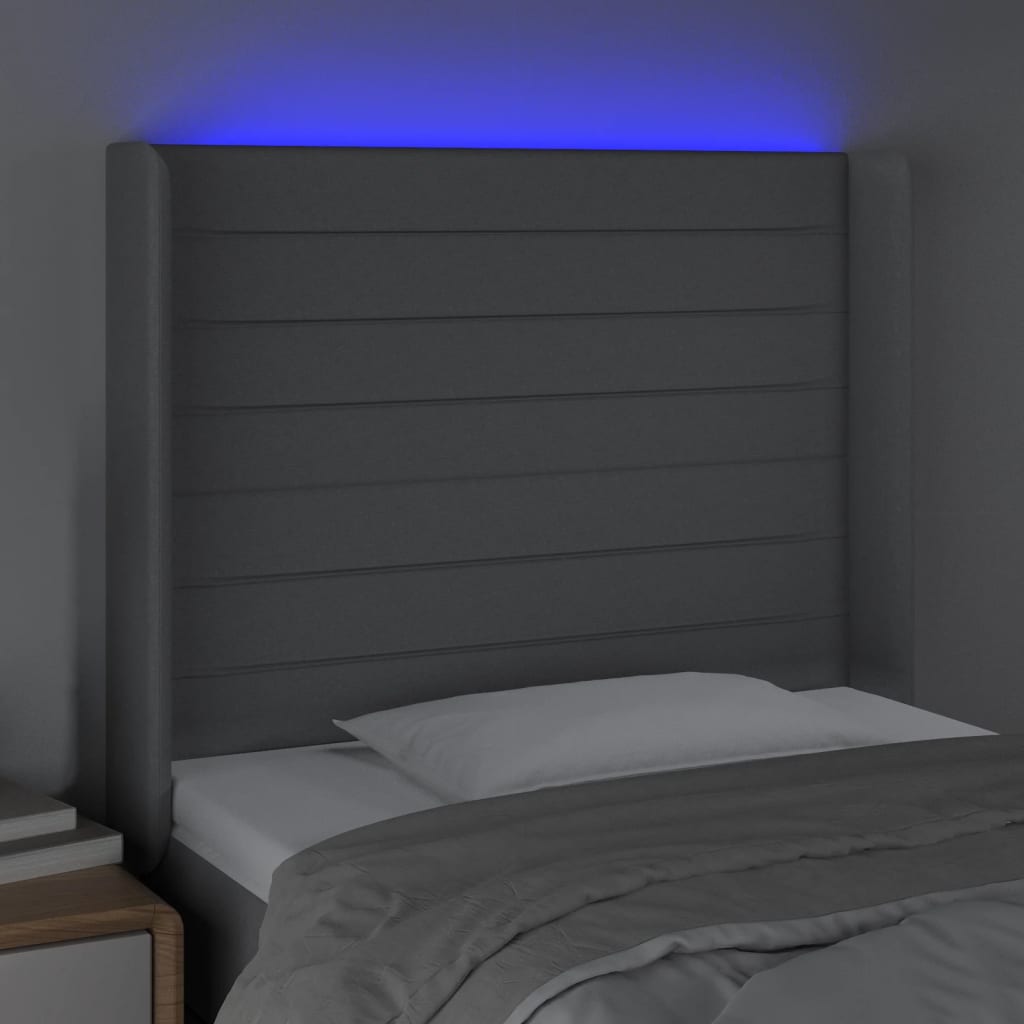 Galvūgalis su LED, šviesiai pilkas, 83x16x118/128cm, audinys
