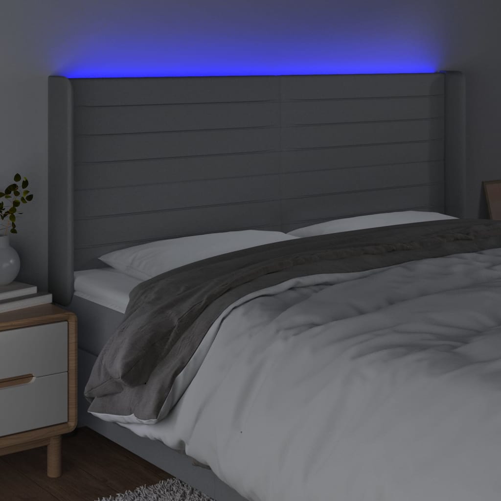 Galvūgalis su LED, šviesiai pilkas, 203x16x118/128cm, audinys