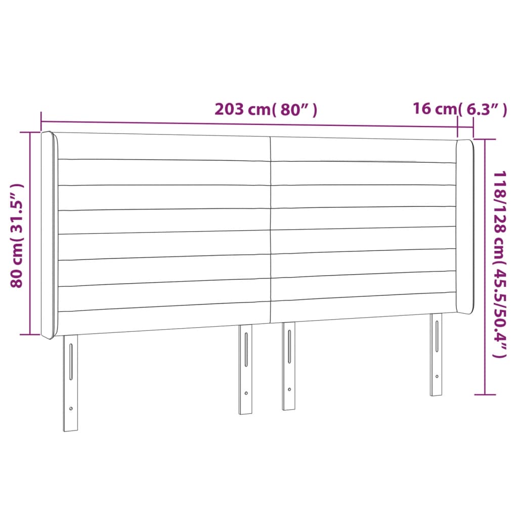 Galvūgalis su LED, šviesiai pilkas, 203x16x118/128cm, audinys