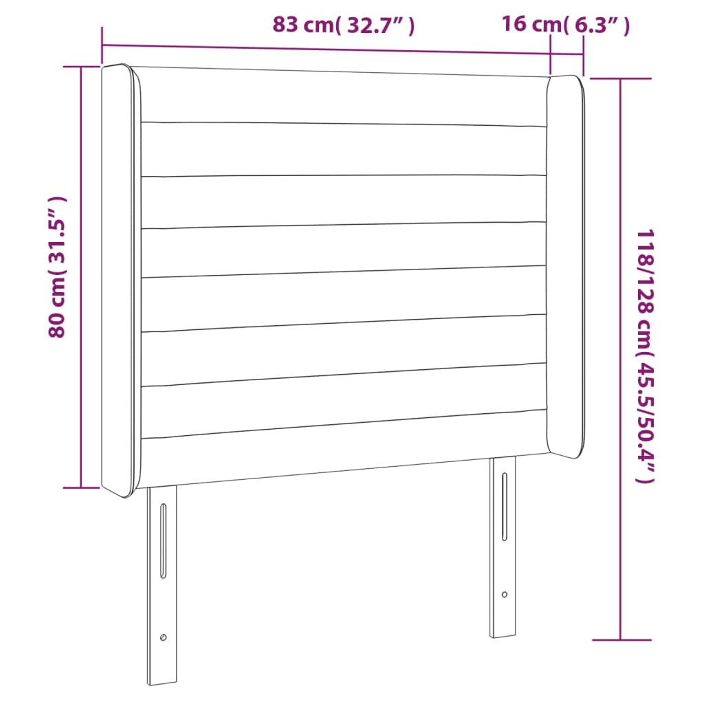 Galvūgalis su LED, tamsiai pilkas, 83x16x118/128cm, aksomas