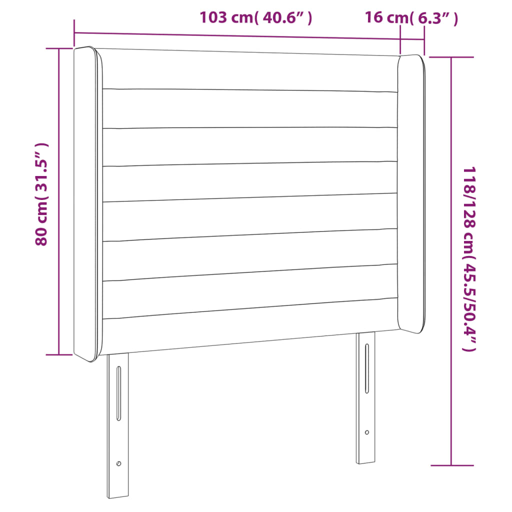 Galvūgalis su LED, tamsiai pilkas, 103x16x118/128cm, aksomas
