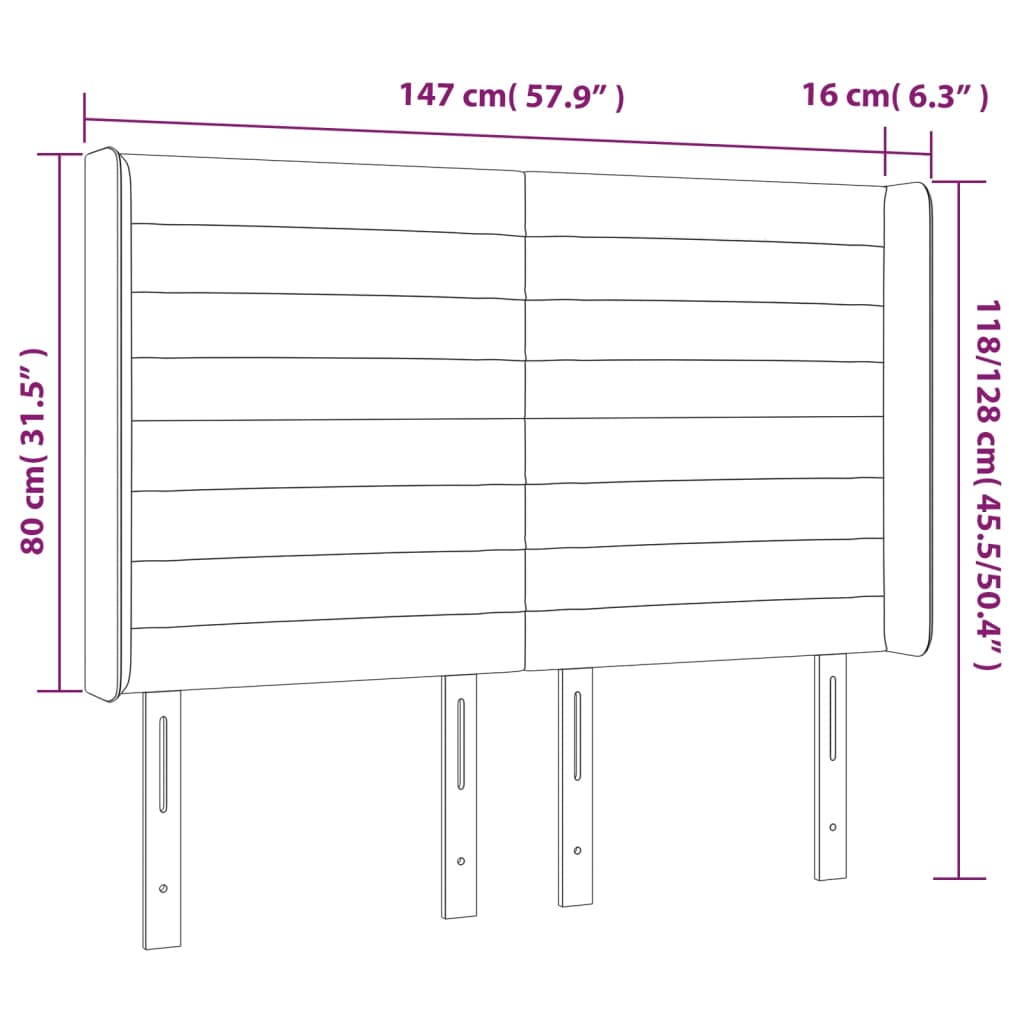 Galvūgalis su LED, tamsiai pilkas, 147x16x118/128cm, aksomas