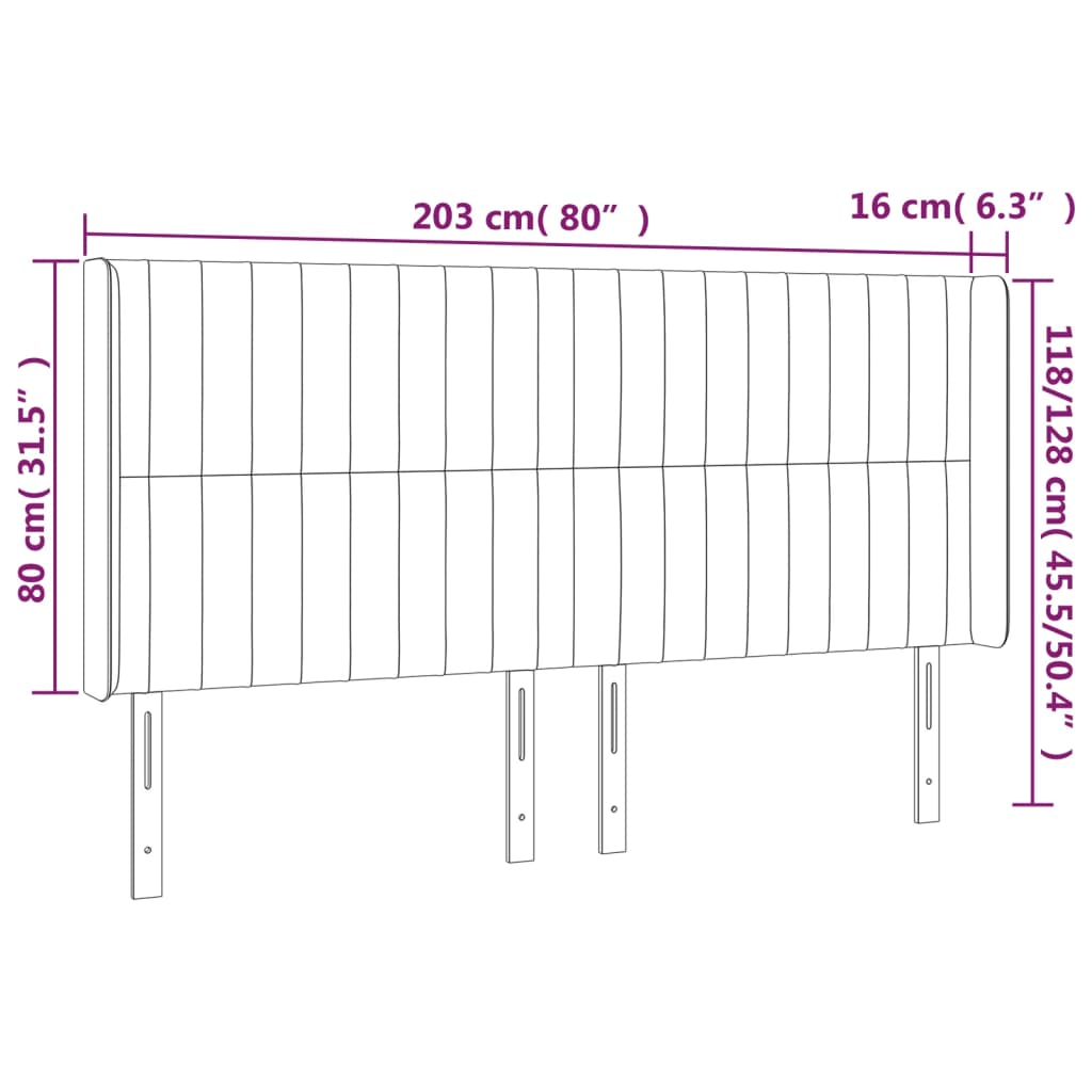 Galvūgalis su LED, šviesiai pilkas, 203x16x118/128cm, audinys