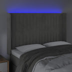 Galvūgalis su LED, šviesiai pilkas, 147x16x118/128cm, aksomas