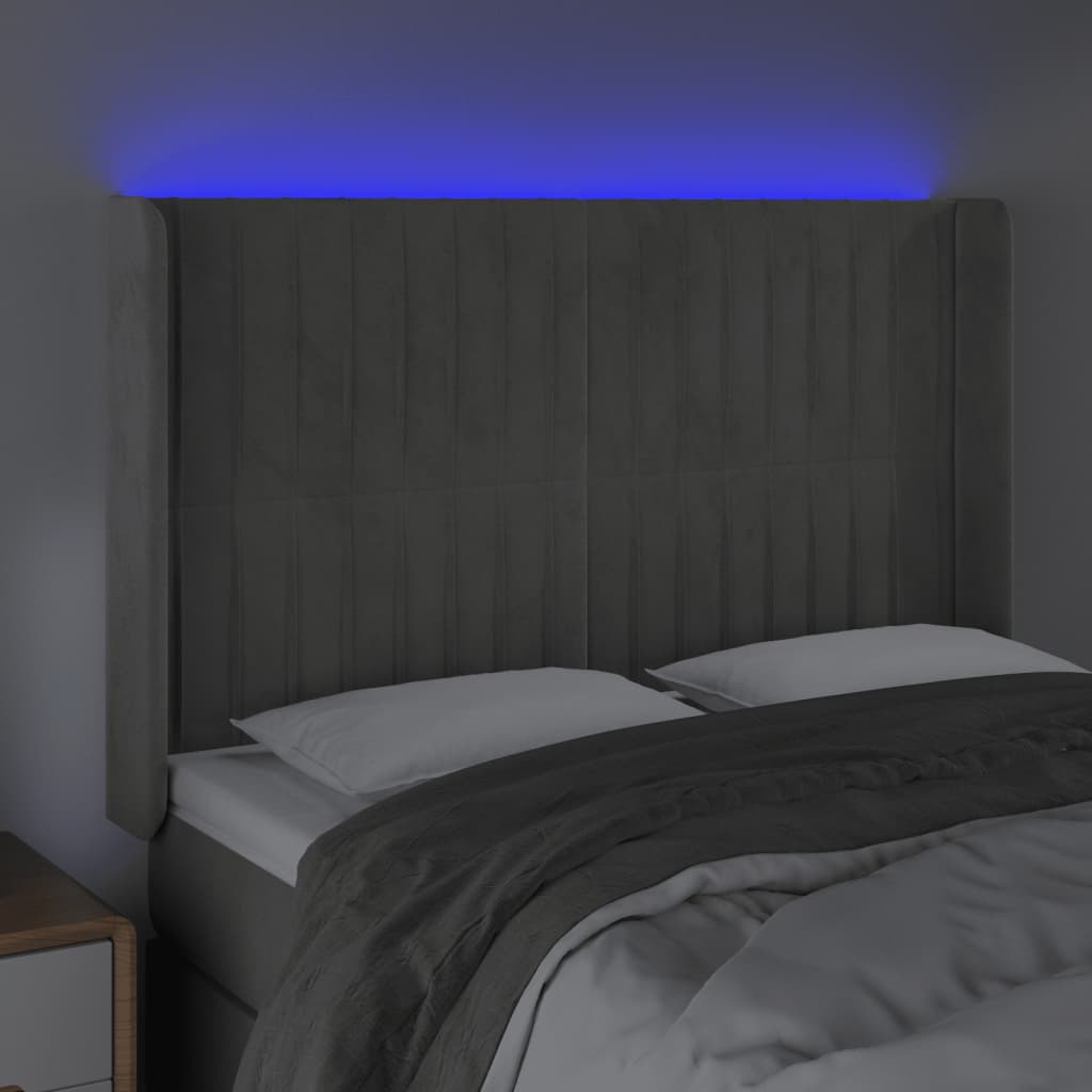 Galvūgalis su LED, šviesiai pilkas, 147x16x118/128cm, aksomas