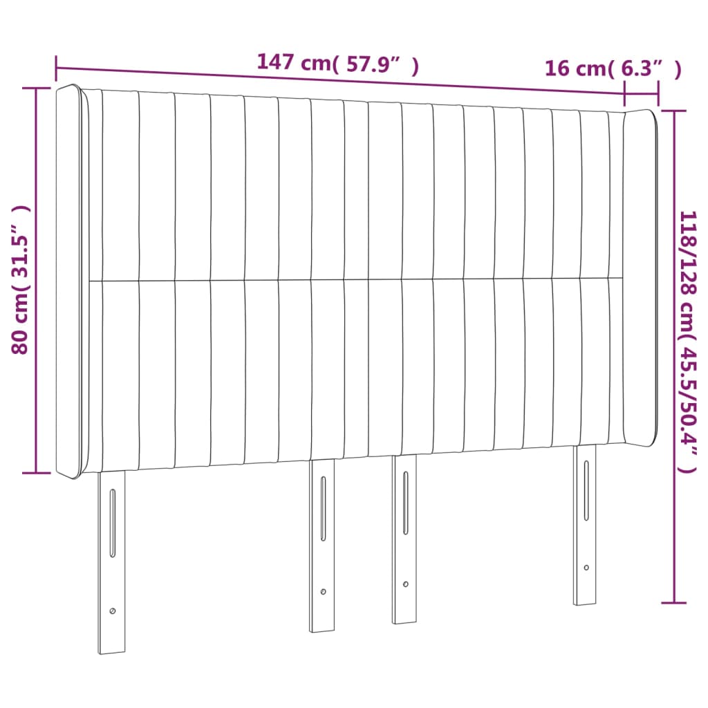 Galvūgalis su LED, tamsiai pilkas, 147x16x118/128cm, aksomas