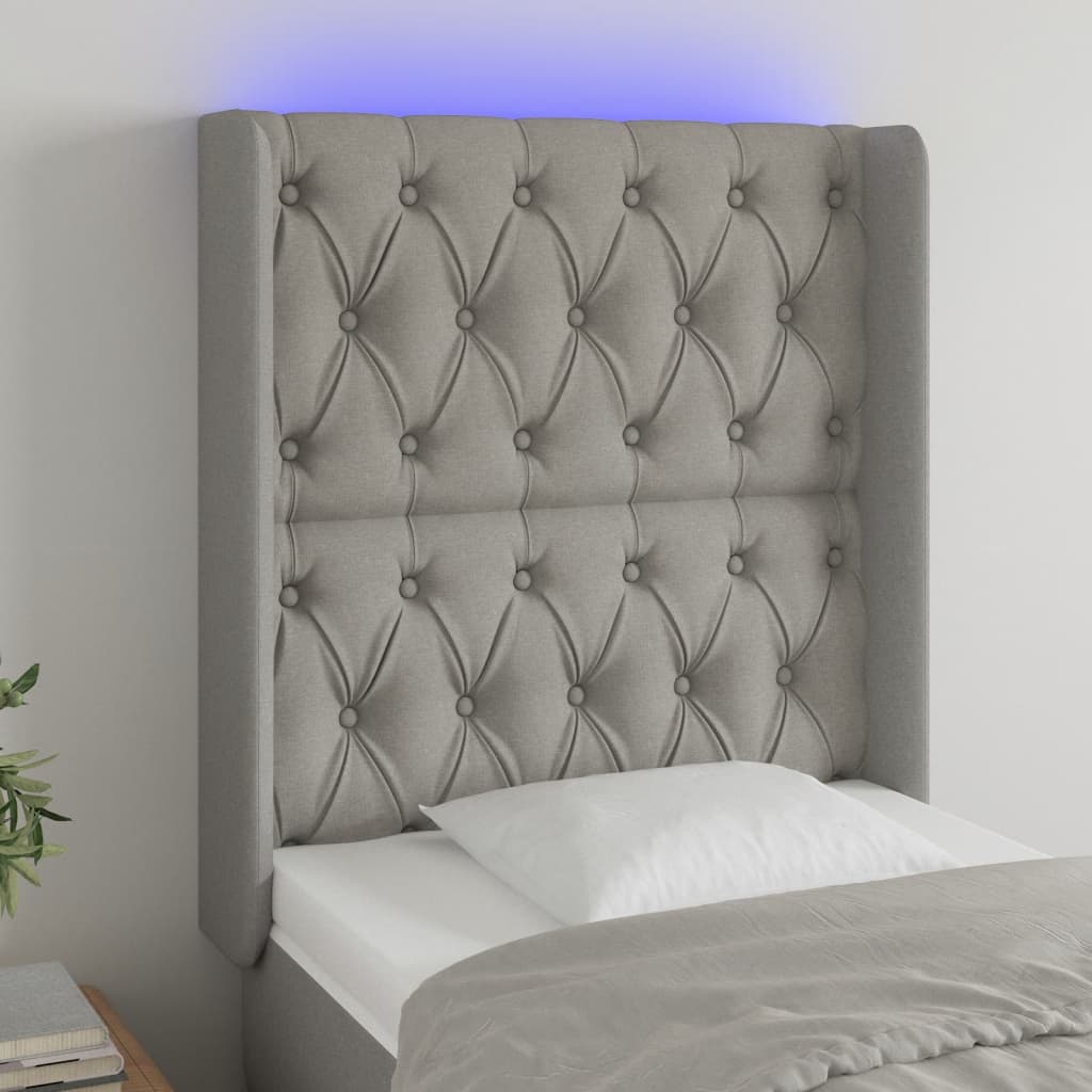 Galvūgalis su LED, šviesiai pilkas, 83x16x118/128cm, audinys