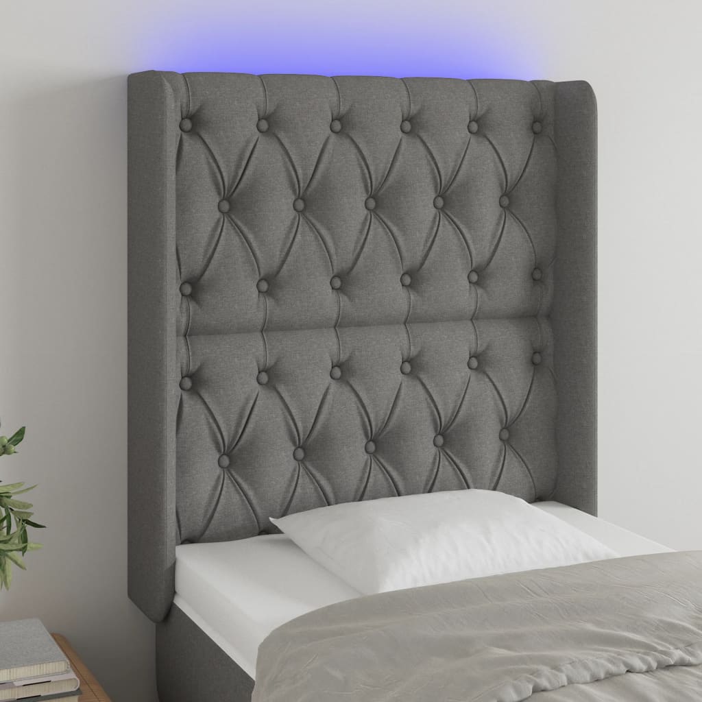 Galvūgalis su LED, tamsiai pilkas, 83x16x118/128cm, audinys