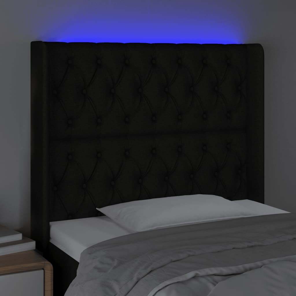 Galvūgalis su LED, juodos spalvos, 103x16x118/128cm, audinys
