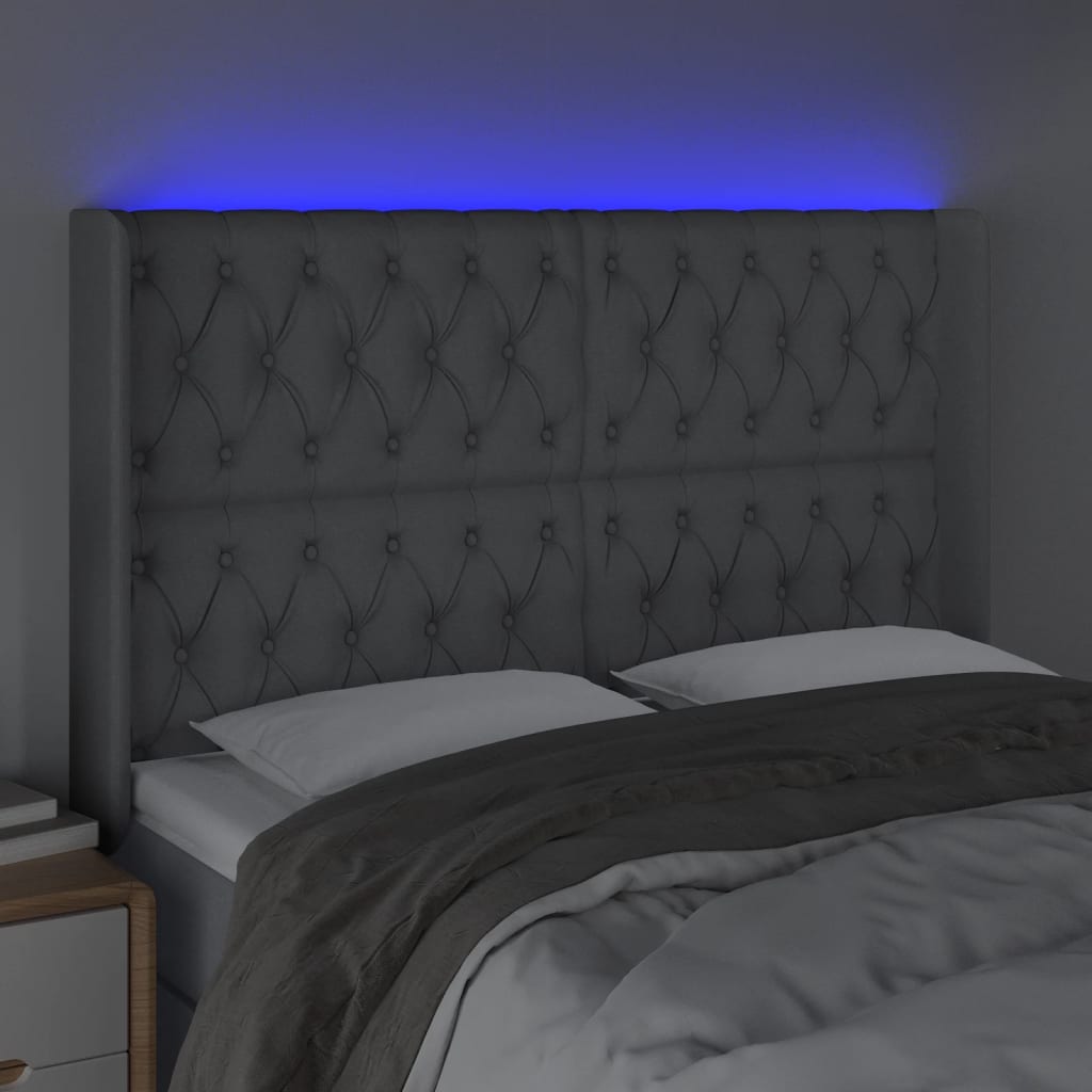 Galvūgalis su LED, šviesiai pilkas, 147x16x118/128cm, audinys