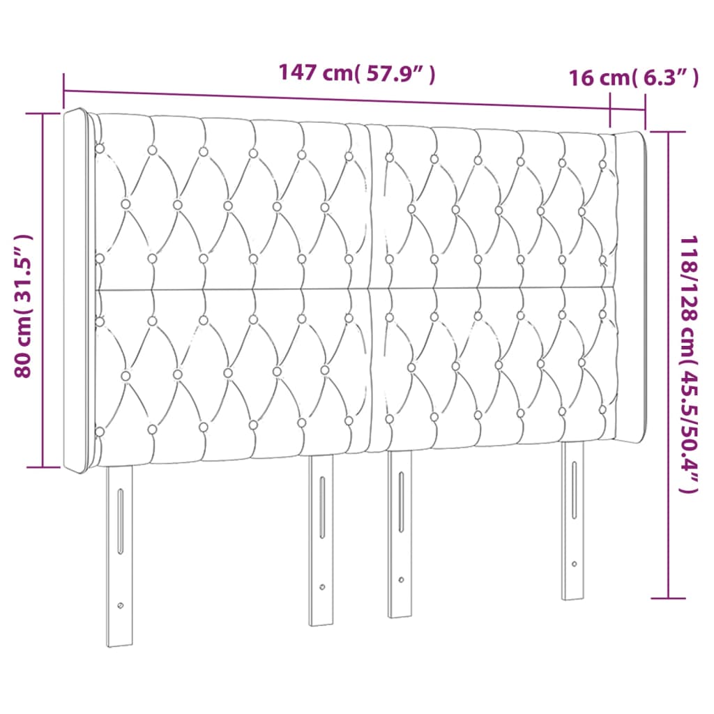 Galvūgalis su LED, šviesiai pilkas, 147x16x118/128cm, audinys