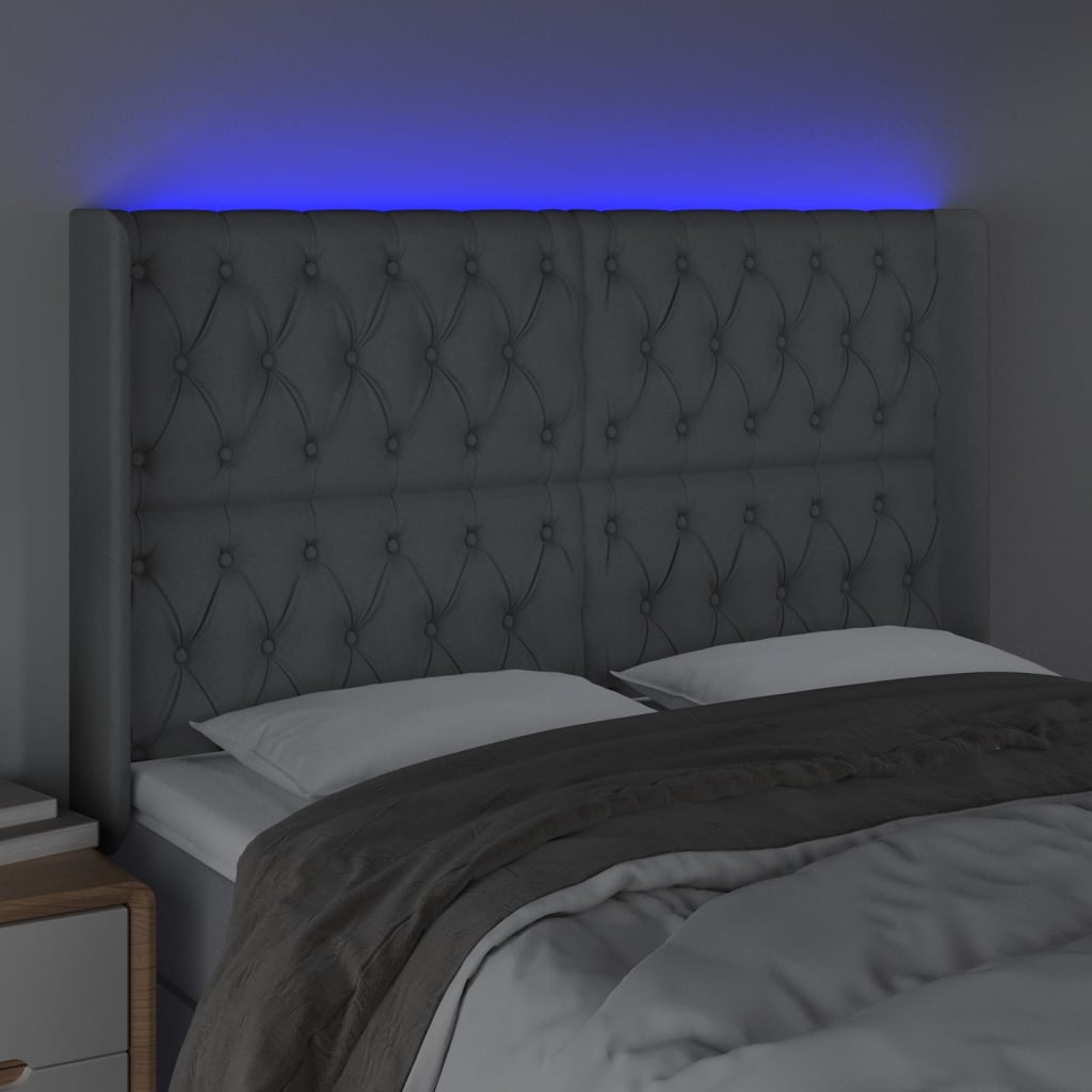 Galvūgalis su LED, šviesiai pilkas, 163x16x118/128cm, audinys