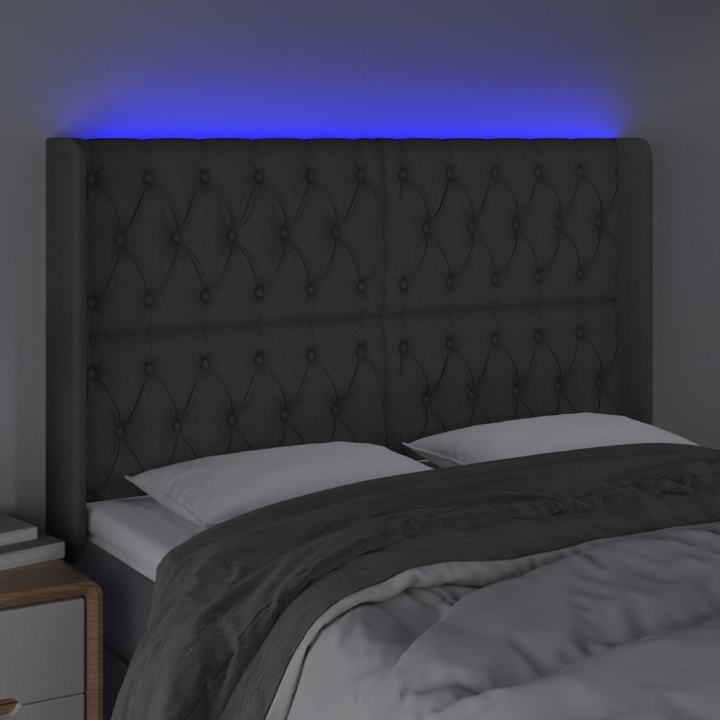 Galvūgalis su LED, tamsiai pilkas, 163x16x118/128cm, audinys