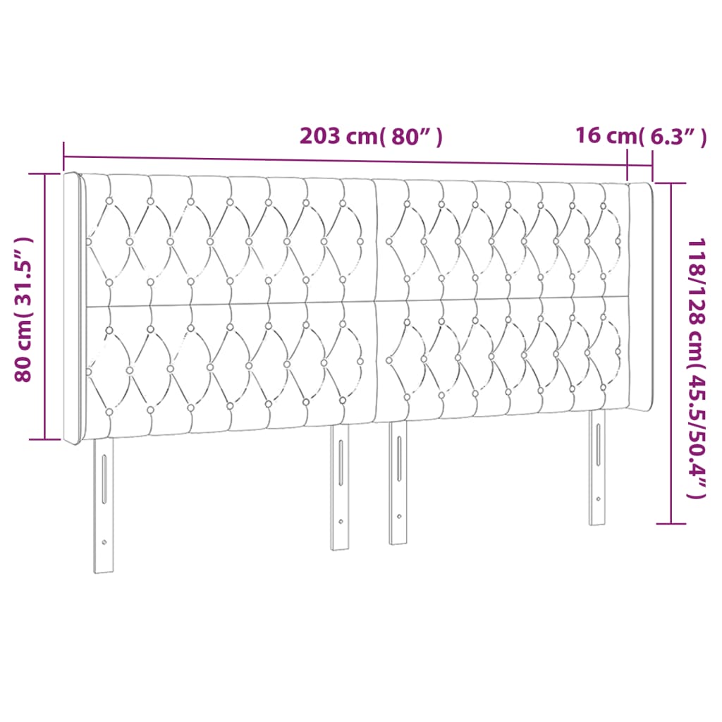 Galvūgalis su LED, šviesiai pilkas, 203x16x118/128cm, audinys