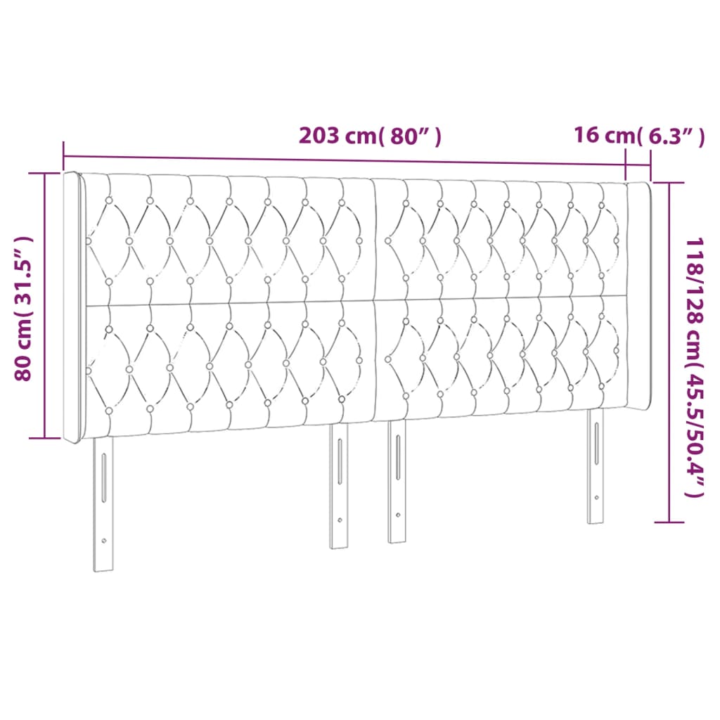 Galvūgalis su LED, tamsiai pilkas, 203x16x118/128cm, audinys