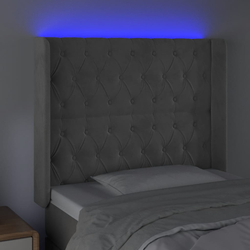 Galvūgalis su LED, šviesiai pilkas, 103x16x118/128cm, aksomas