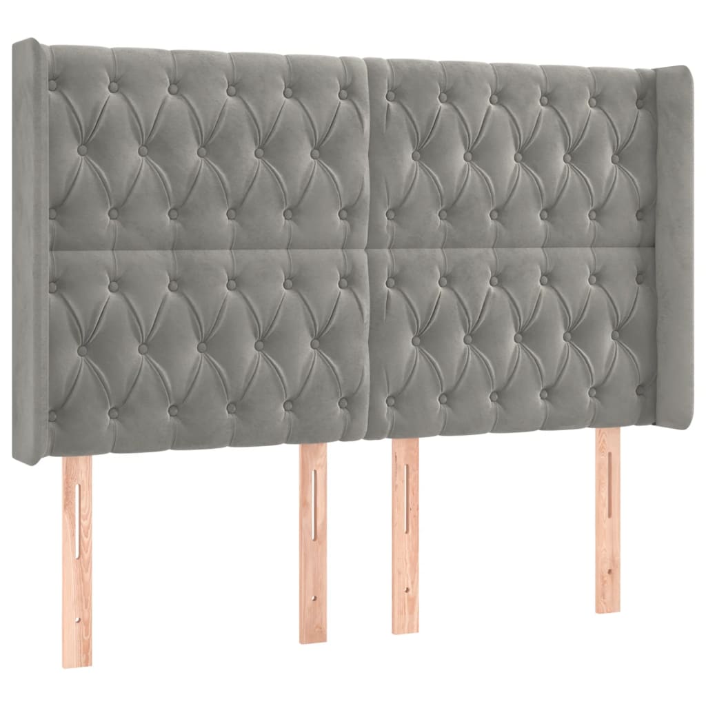 Galvūgalis su LED, šviesiai pilkas, 147x16x118/128cm, aksomas