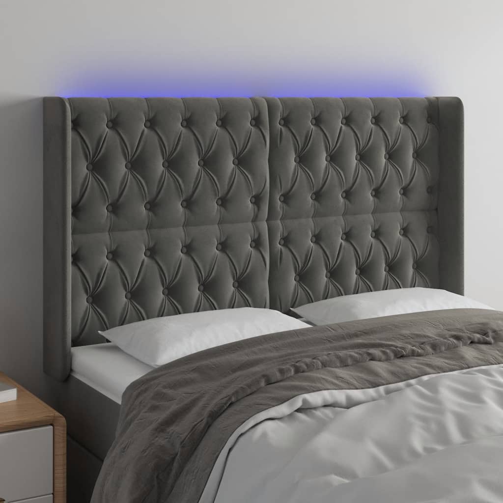 Galvūgalis su LED, tamsiai pilkas, 147x16x118/128cm, aksomas