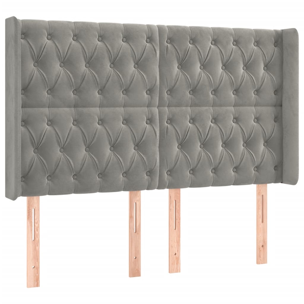 Galvūgalis su LED, šviesiai pilkas, 163x16x118/128cm, aksomas