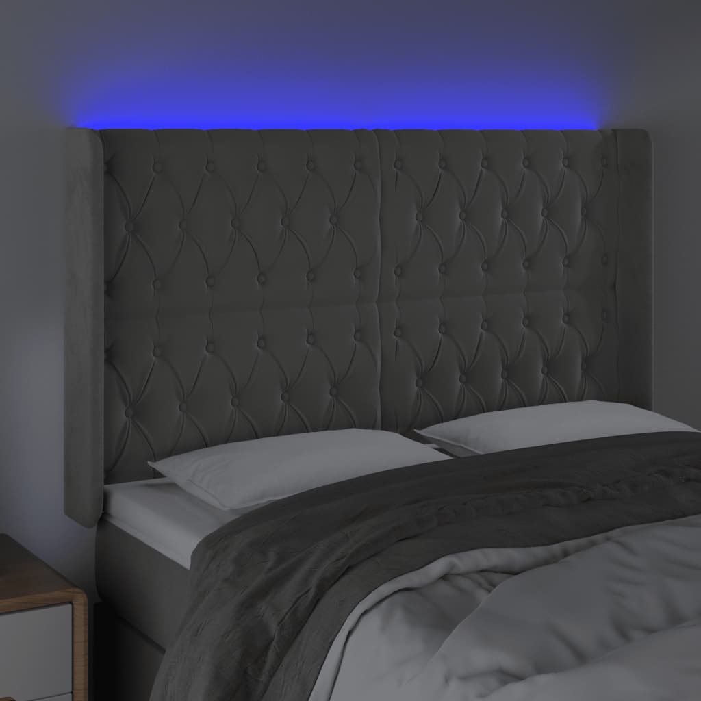 Galvūgalis su LED, šviesiai pilkas, 163x16x118/128cm, aksomas