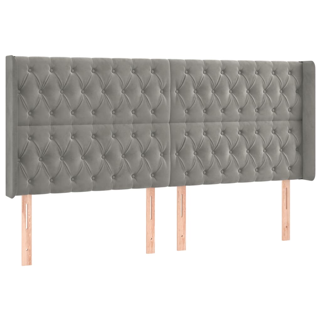 Galvūgalis su LED, šviesiai pilkas, 183x16x118/128cm, aksomas