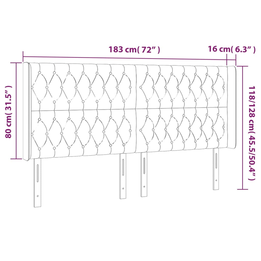 Galvūgalis su LED, šviesiai pilkas, 183x16x118/128cm, aksomas