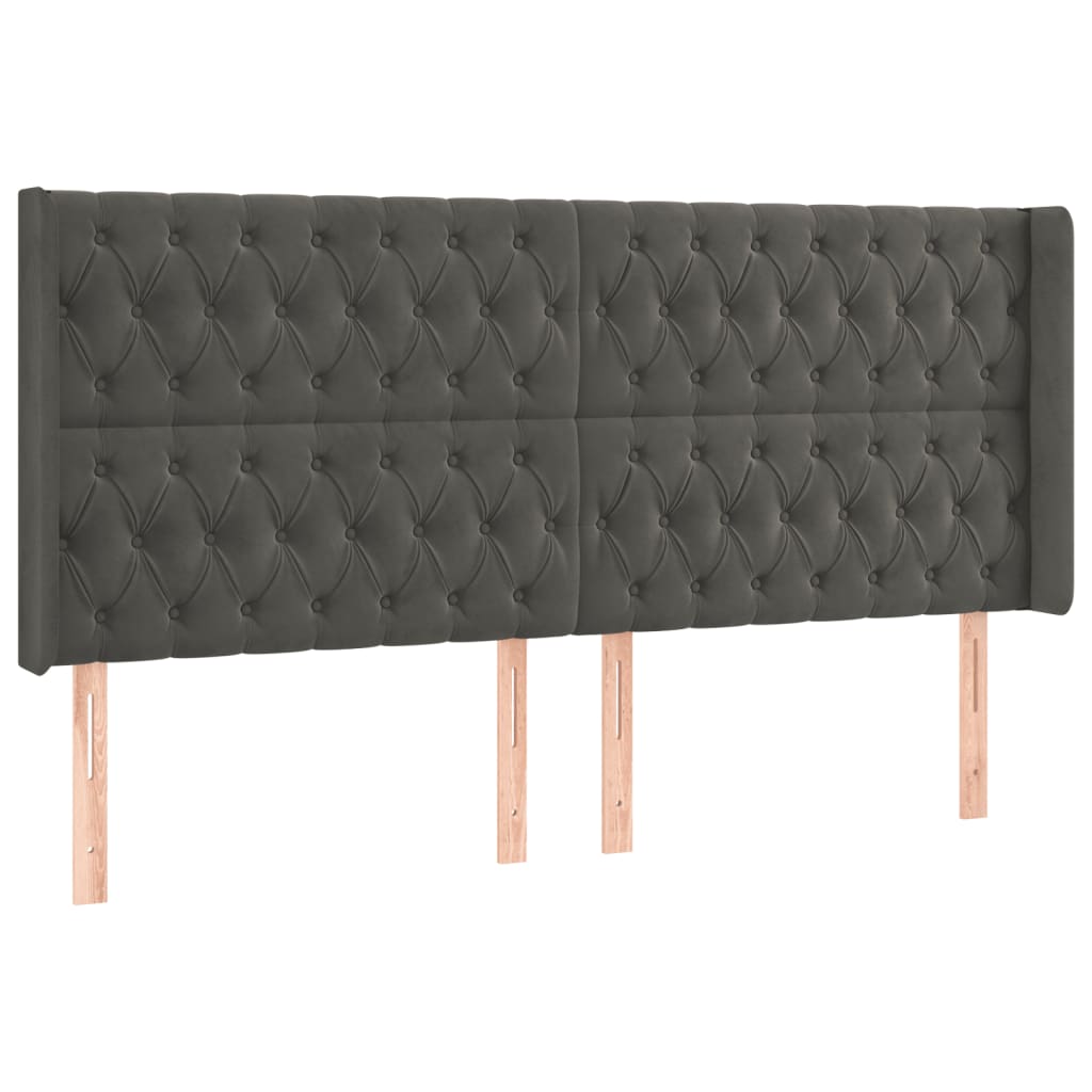 Galvūgalis su LED, tamsiai pilkas, 183x16x118/128cm, aksomas