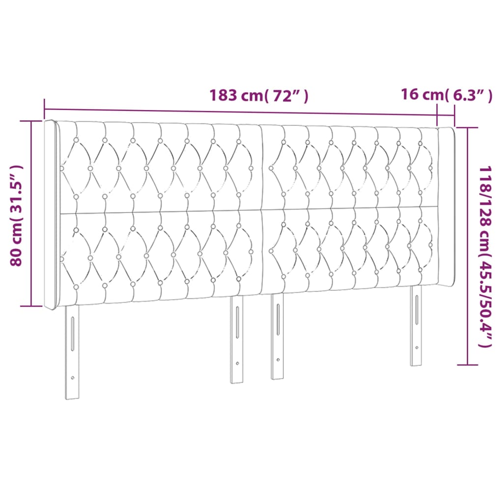 Galvūgalis su LED, tamsiai pilkas, 183x16x118/128cm, aksomas