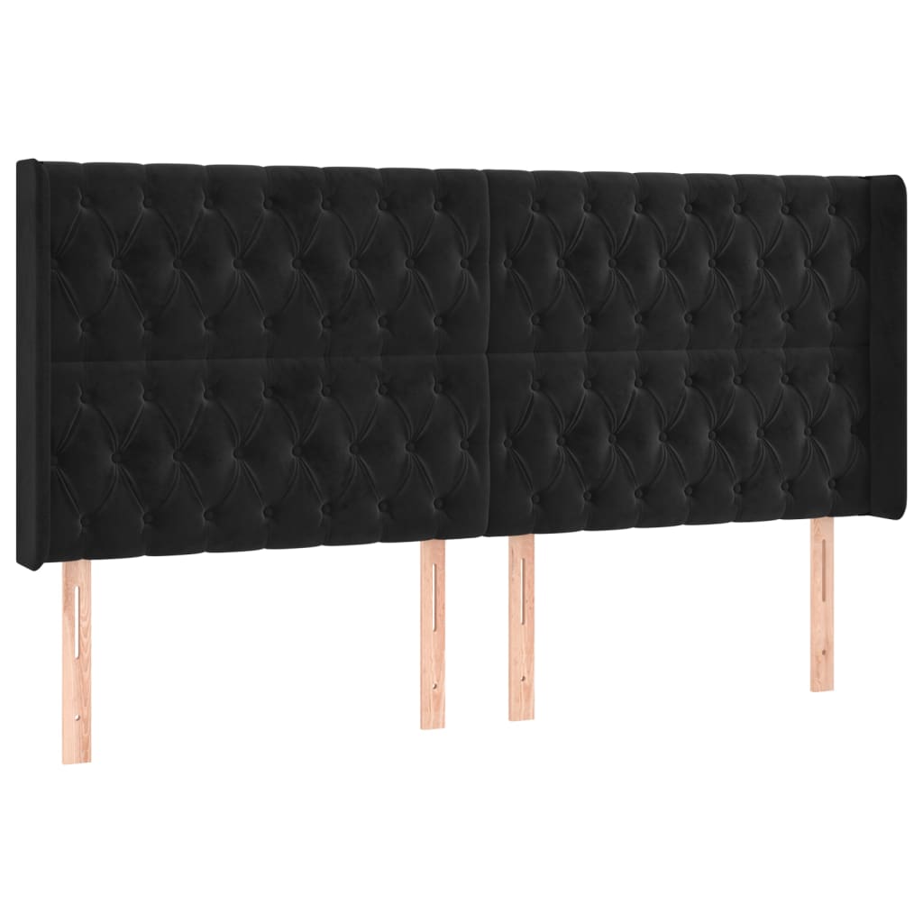Galvūgalis su LED, juodos spalvos, 183x16x118/128cm, aksomas