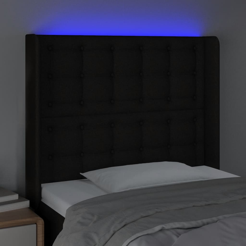 Galvūgalis su LED, juodos spalvos, 83x16x118/128cm, audinys