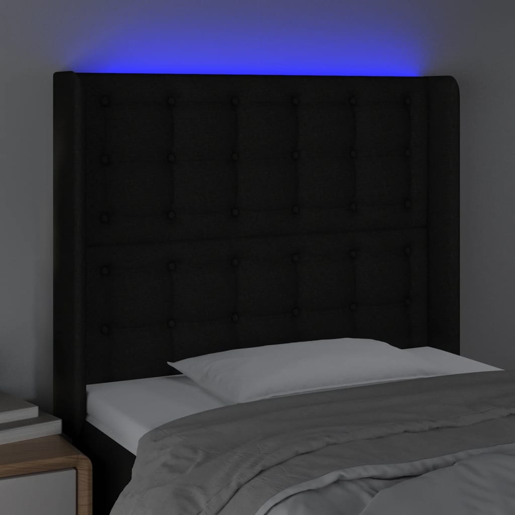 Galvūgalis su LED, juodos spalvos, 103x16x118/128cm, audinys