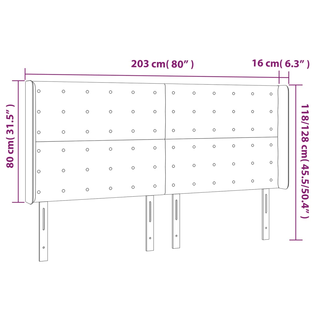 Galvūgalis su LED, tamsiai pilkas, 203x16x118/128cm, audinys