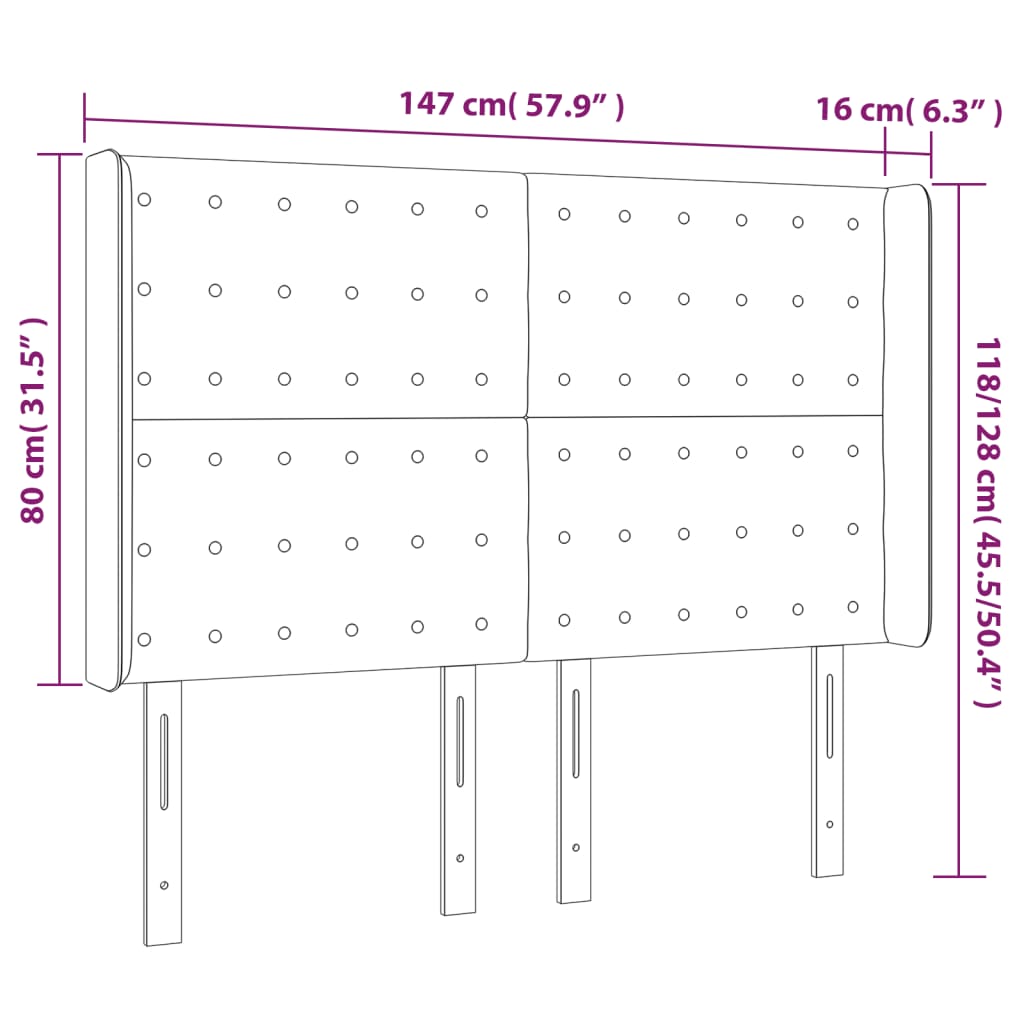 Galvūgalis su LED, šviesiai pilkas, 147x16x118/128cm, aksomas