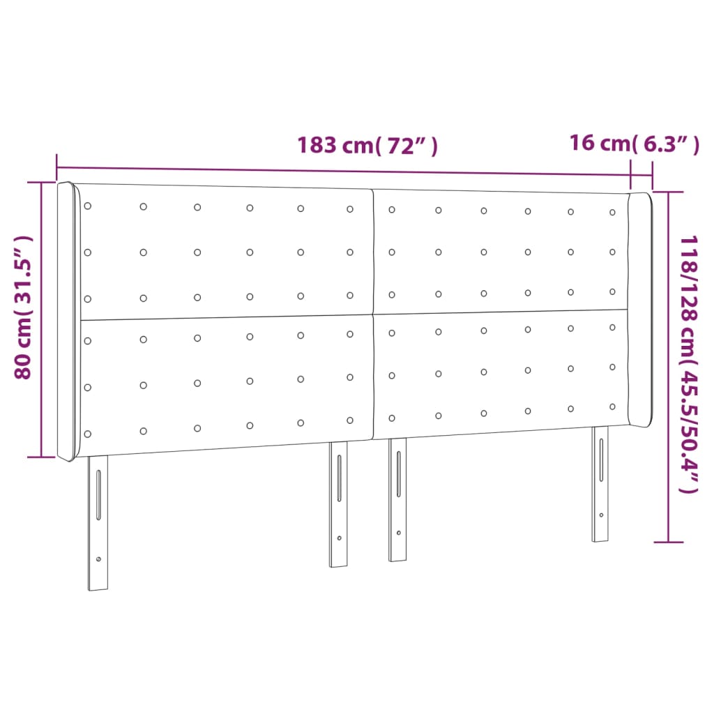 Galvūgalis su LED, šviesiai pilkas, 183x16x118/128cm, aksomas