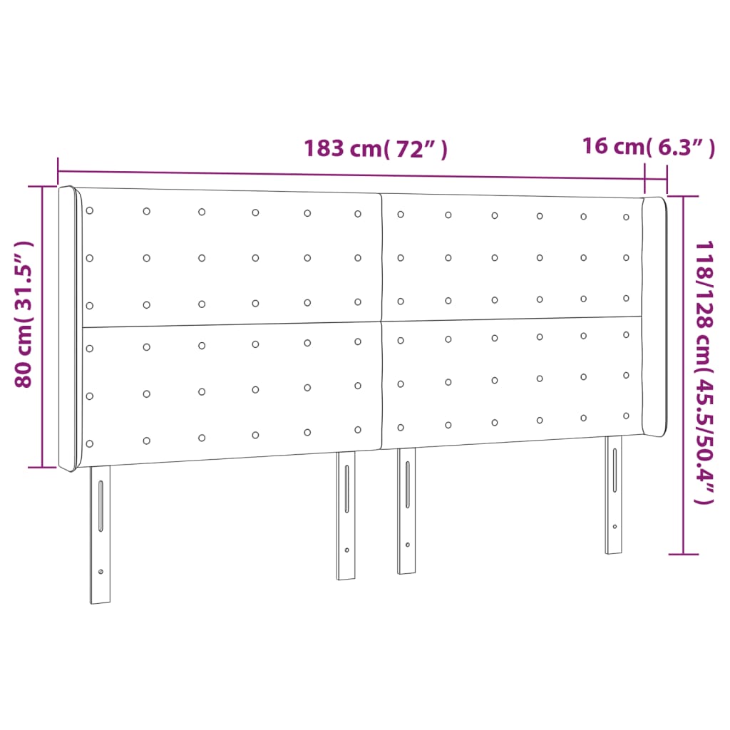 Galvūgalis su LED, tamsiai pilkas, 183x16x118/128cm, aksomas