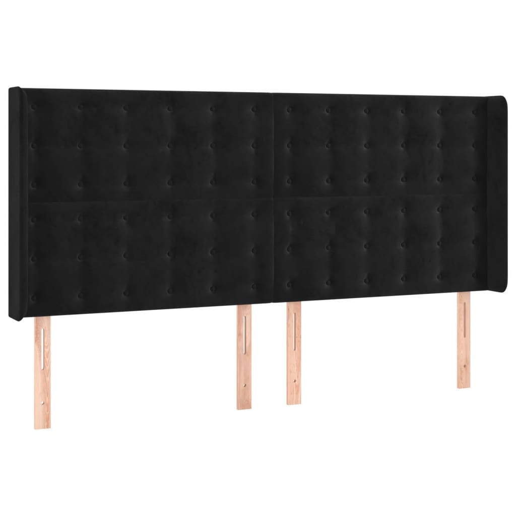 Galvūgalis su LED, juodos spalvos, 183x16x118/128cm, aksomas