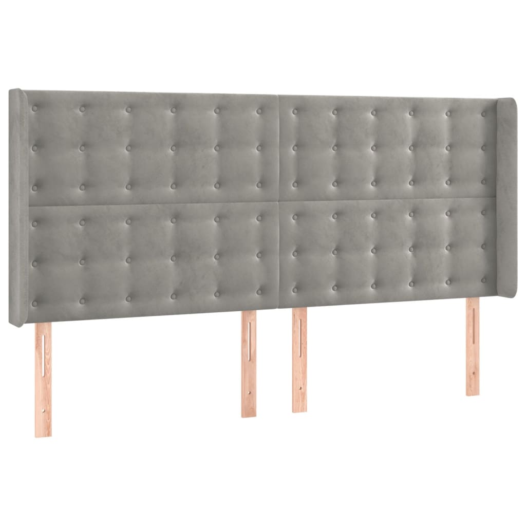 Galvūgalis su LED, šviesiai pilkas, 203x16x118/128cm, aksomas