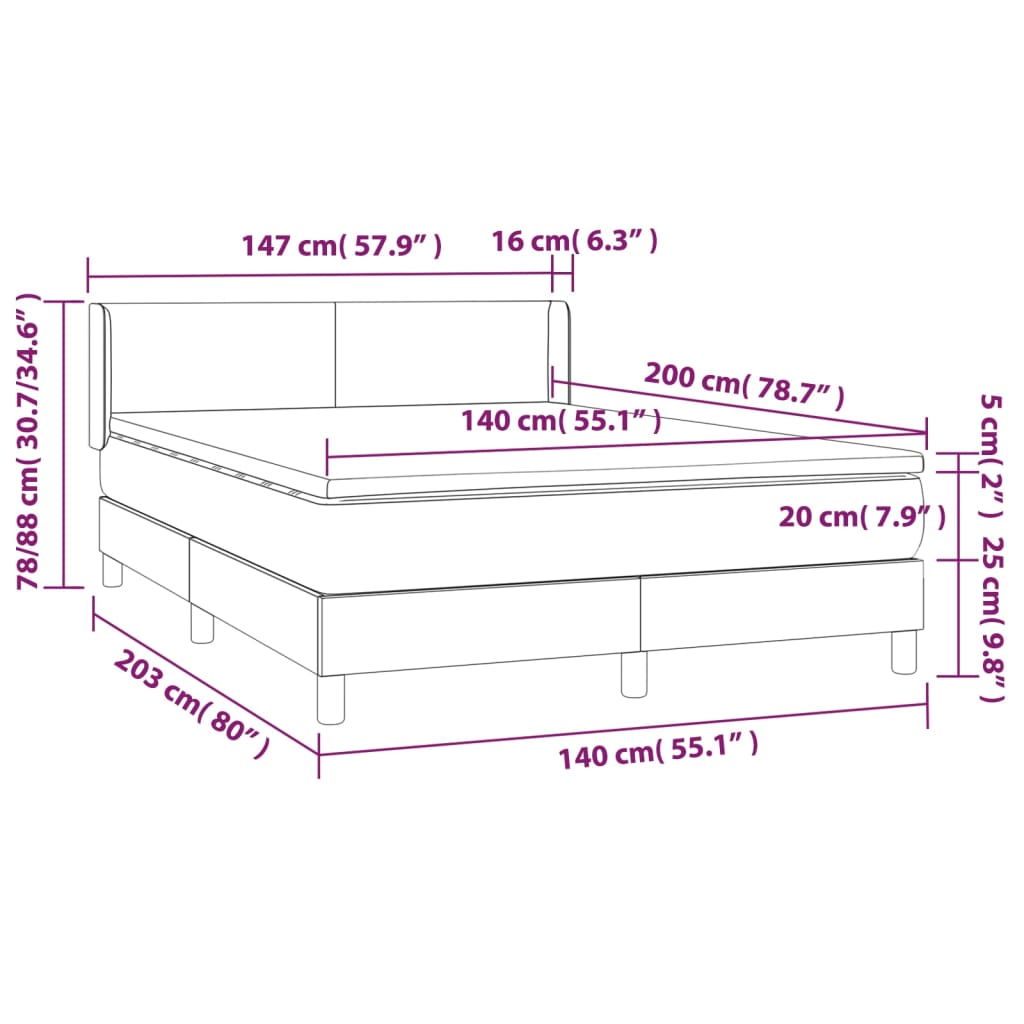 Lova su spyruoklėmis ir čiužiniu, pilka, 140x200cm, audinys