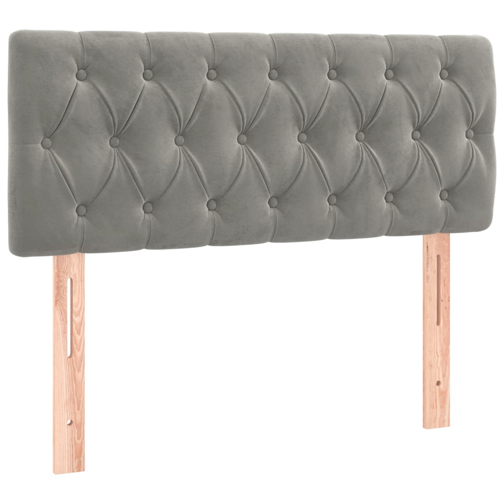 Lova su spyruoklėmis ir čiužiniu, pilka, 90x200 cm, aksomas