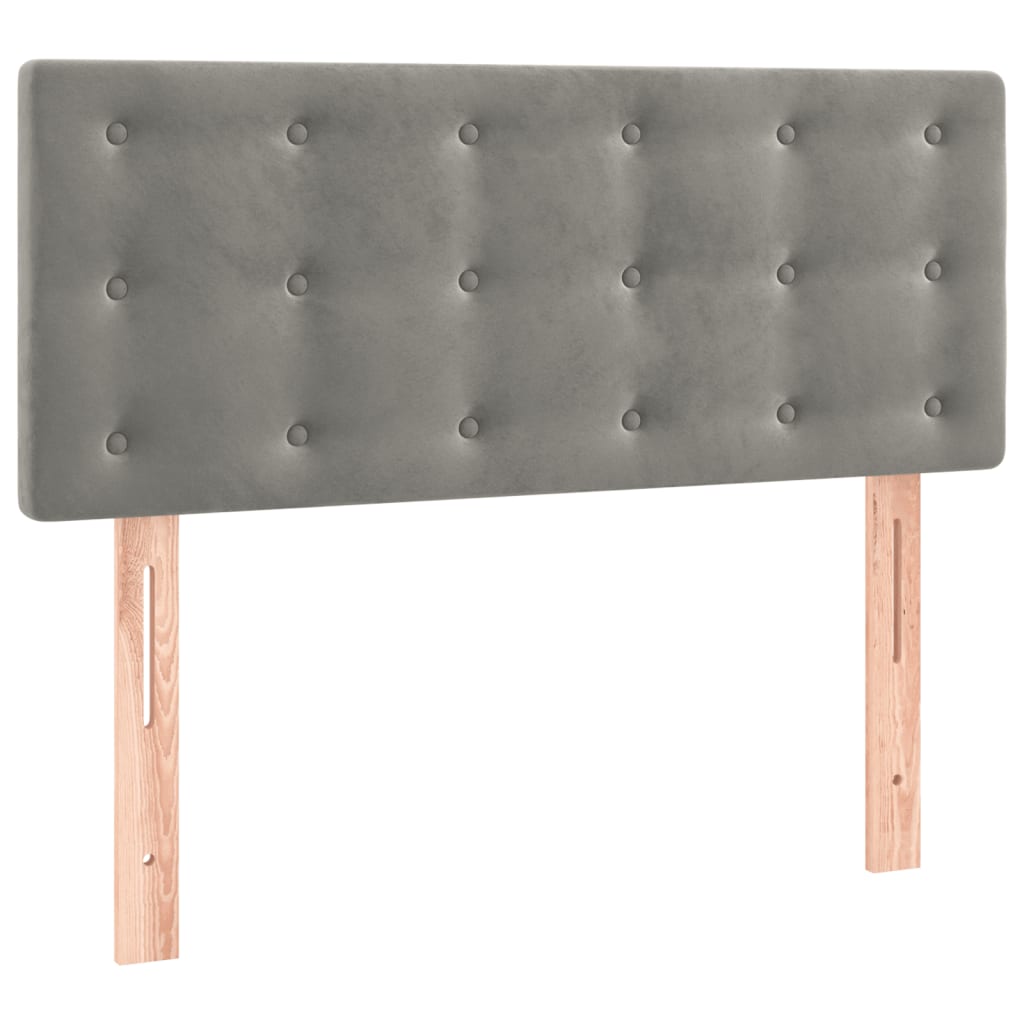 Lova su spyruoklėmis ir čiužiniu, pilka, 90x190 cm, aksomas