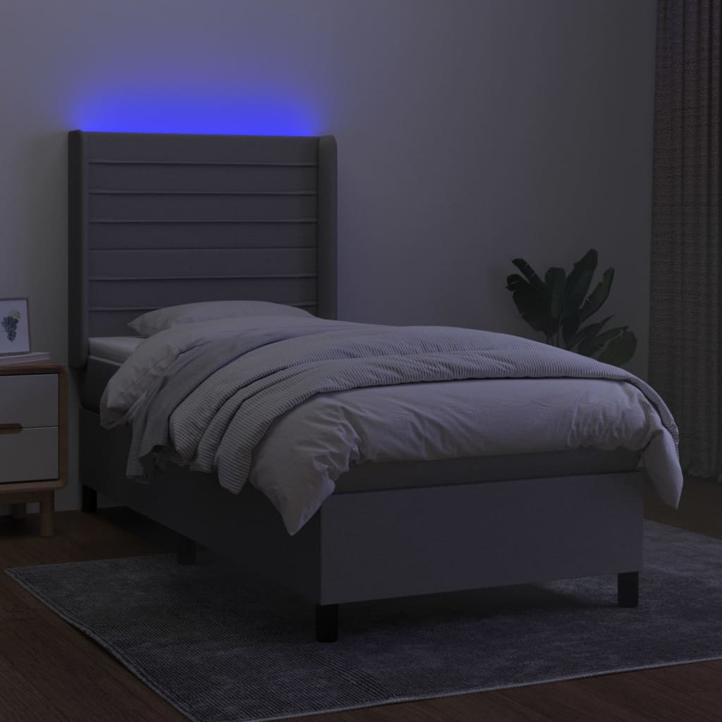 Lova su spyruoklėmis/čiužiniu/LED, pilka, 90x200 cm, audinys