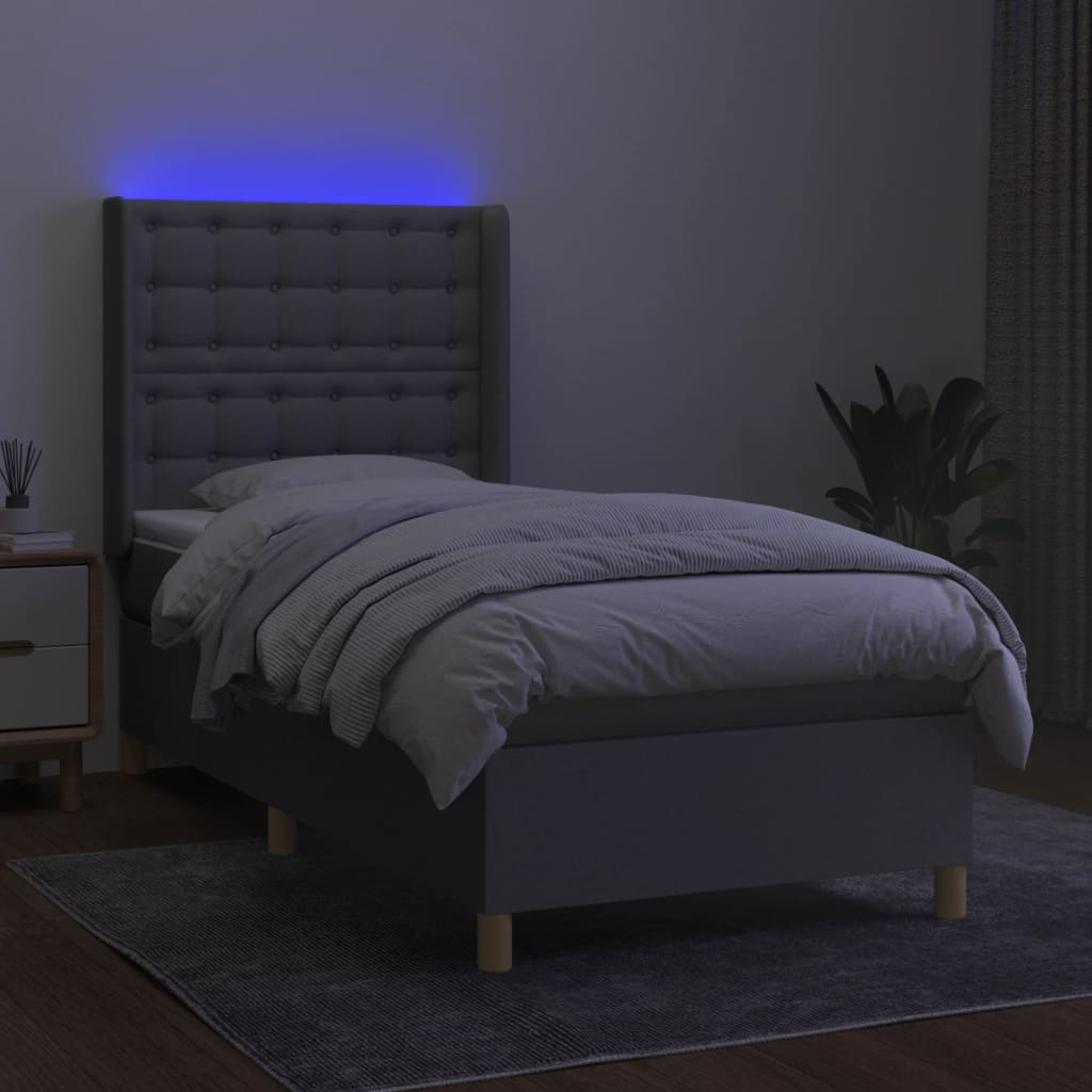 Lova su spyruoklėmis/čiužiniu/LED, pilka, 80x200cm, audinys