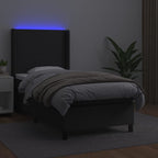 Lova su spyruoklėmis/čiužiniu/LED, juoda 100x200cm dirbtinė oda