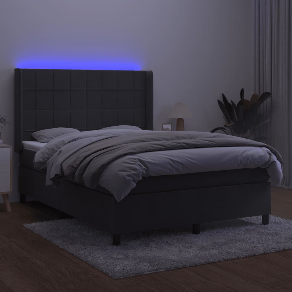 Lova su spyruoklėmis/čiužiniu/LED, pilka, 140x190cm, aksomas