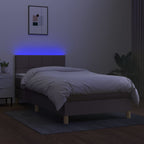 Lova su spyruoklėmis/čiužiniu/LED, taupe, 100x200 cm, audinys