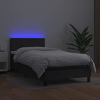 Lova su spyruoklėmis/čiužiniu/LED, juoda, 90x200cm dirbtinė oda