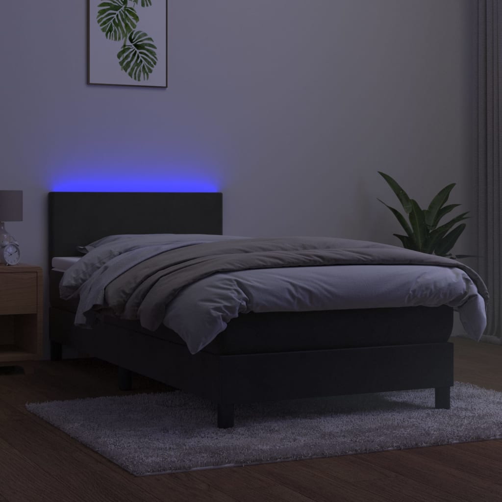 Lova su spyruokliniu/čiužiniu/LED, tamsiai pilka, 100x200 cm, aksomas