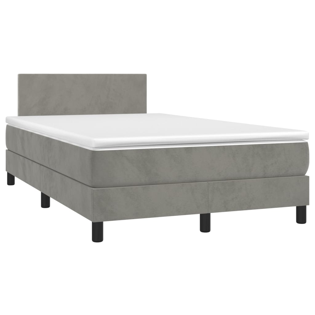 Lova su spyruokliniu/čiužiniu/LED, šviesiai pilka, 120x200cm, aksomas